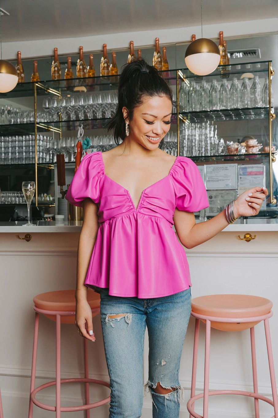 Tops BuddyLove Clothing Label | Buddylove Houston Puff Sleeve Top - Magenta