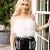 Tops BuddyLove Clothing Label | Buddylove Fancy Strapless Feather Crop Top - White