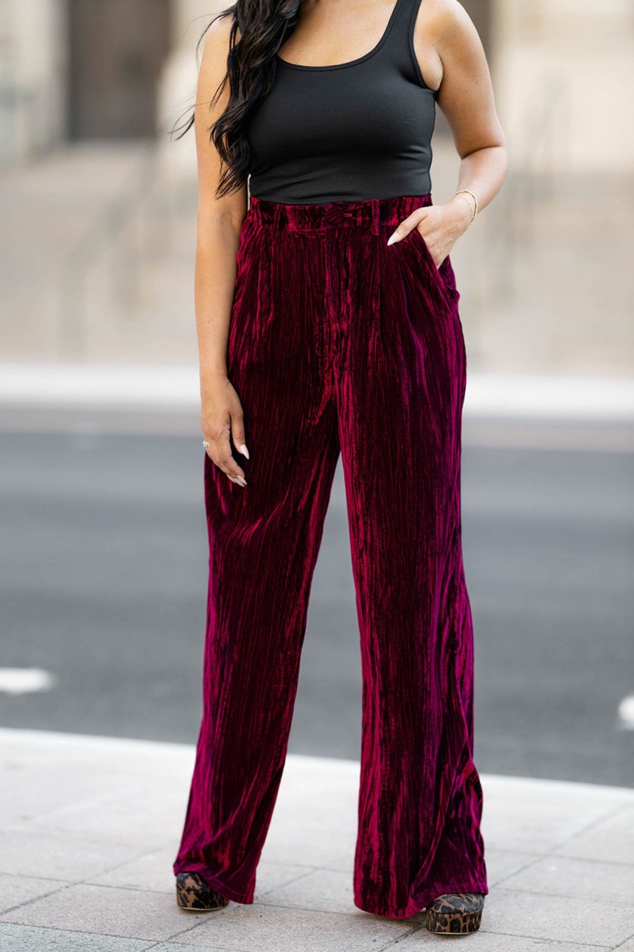 Bottoms BuddyLove Clothing Label | Buddylove Sondra High-Waisted Velvet Pants - Cabernet