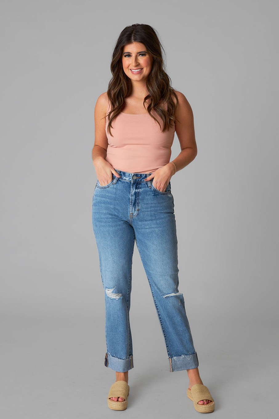 Bottoms Hidden | Bailey Distressed Boyfriend Jean - Medium Wash