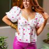 Tops BuddyLove Clothing Label | Buddylove Blakely Peplum Short Sleeve Top - Kissing Booth