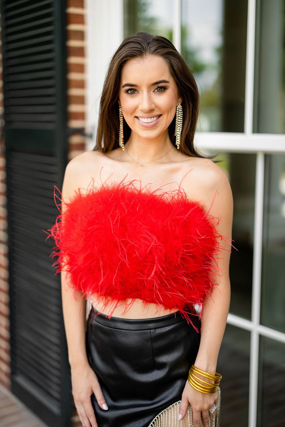 Tops BuddyLove Clothing Label | Buddylove Fancy Strapless Feather Crop Top - Crimson