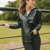 Tops BuddyLove Clothing Label | Buddylove Brielle Vegan Leather Button Up Top - Black