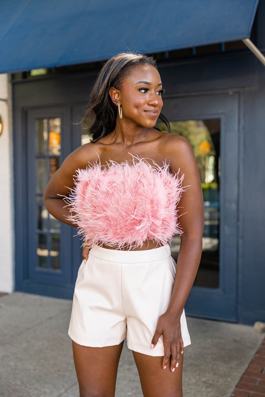 Tops BuddyLove Clothing Label | Buddylove Fancy Strapless Feather Crop Top - Rose Gold