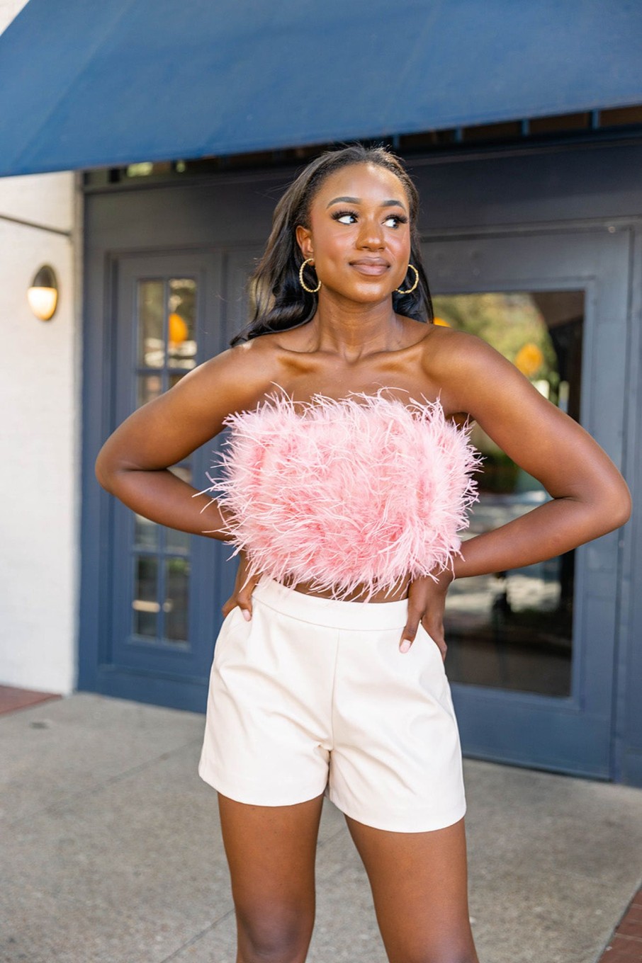 Tops BuddyLove Clothing Label | Buddylove Fancy Strapless Feather Crop Top - Rose Gold