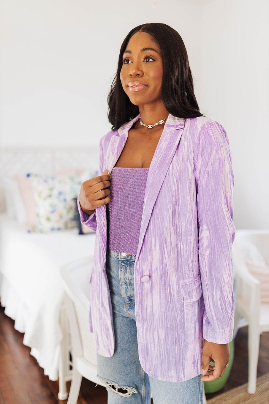 Blazers And Sets BuddyLove Clothing Label | Buddylove Heff Crushed Velvet Blazer - Lavender