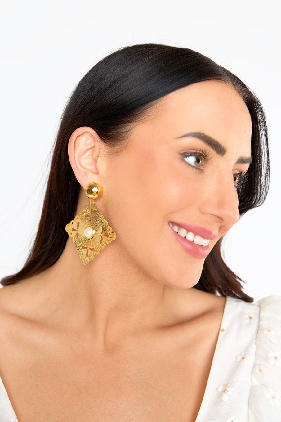 Accessories Treasure Jewels | Rombo Statement Earrings - Pearl