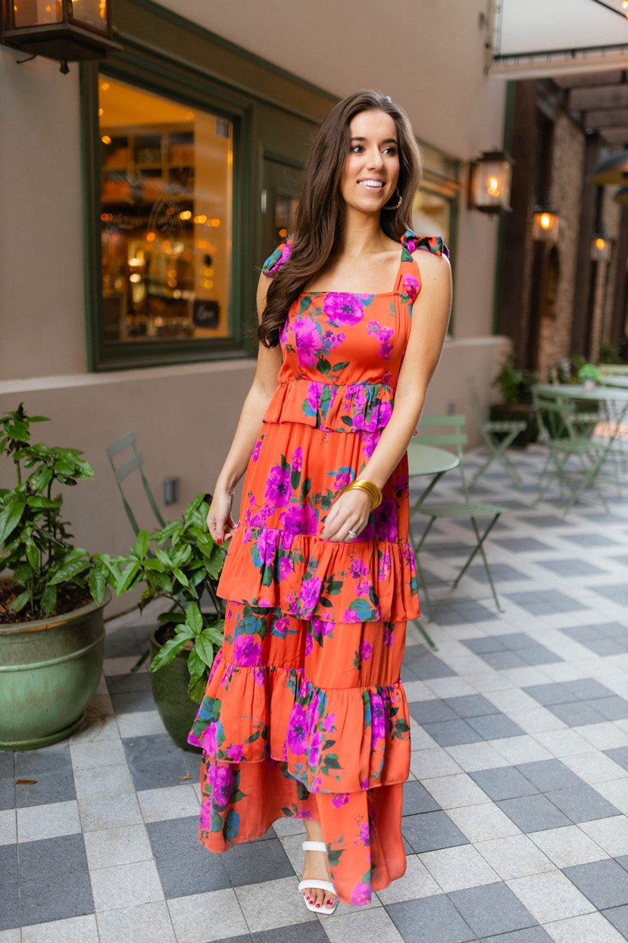 Dresses BuddyLove Clothing Label | Buddylove Edie Tie-Shoulder Maxi Dress - Tuscan Rose