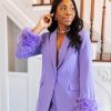 Outerwear BuddyLove Clothing Label | Buddylove Elle Feather Trim Blazer - Purple