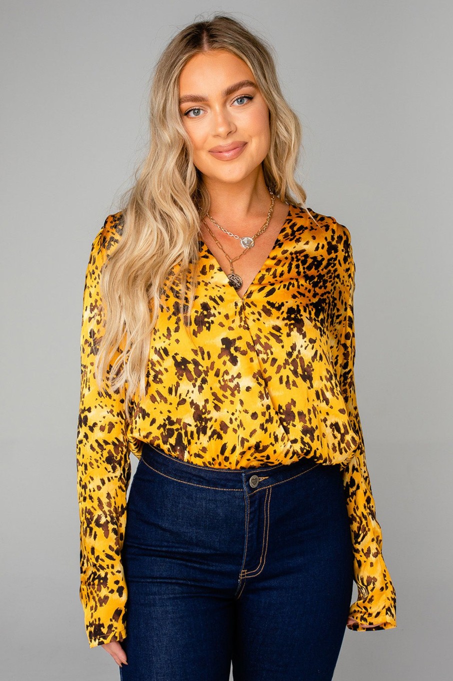 Tops BuddyLove Clothing Label | Buddylove Melissa Surplice Long Sleeve Bodysuit - Tortoiseshell