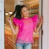 Tops BuddyLove Clothing Label | Buddylove Kaycee Organza Ruffle Sleeve Top - Hot Pink