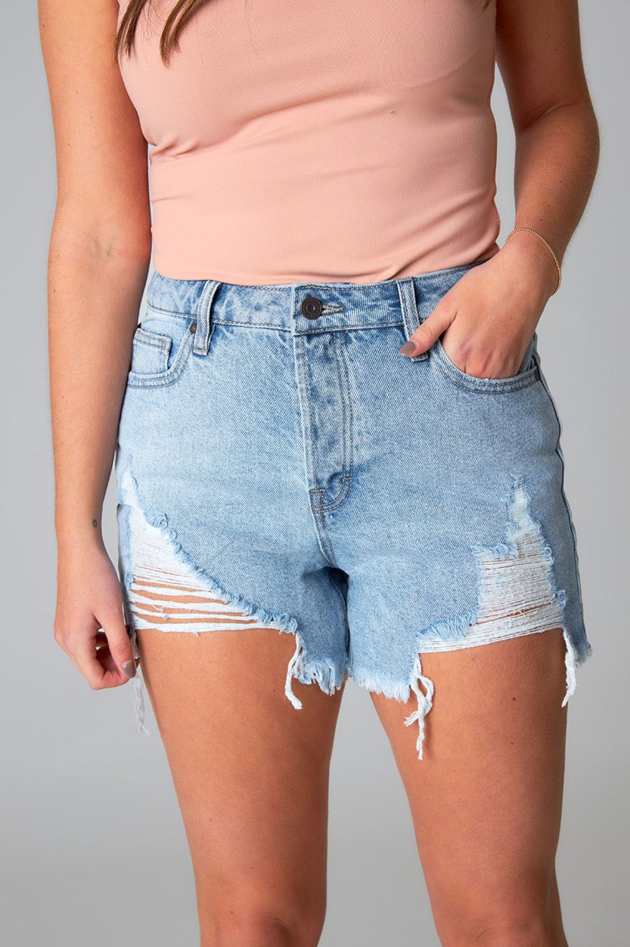 Bottoms Hidden | Sofie Clean Cut Denim Shorts - Light Wash