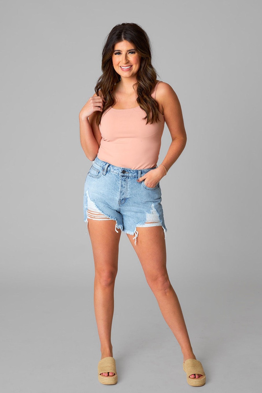 Bottoms Hidden | Sofie Clean Cut Denim Shorts - Light Wash