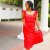 Dresses BuddyLove Clothing Label | Buddylove Beverly Ruffle Sleeve Midi Dress - Red