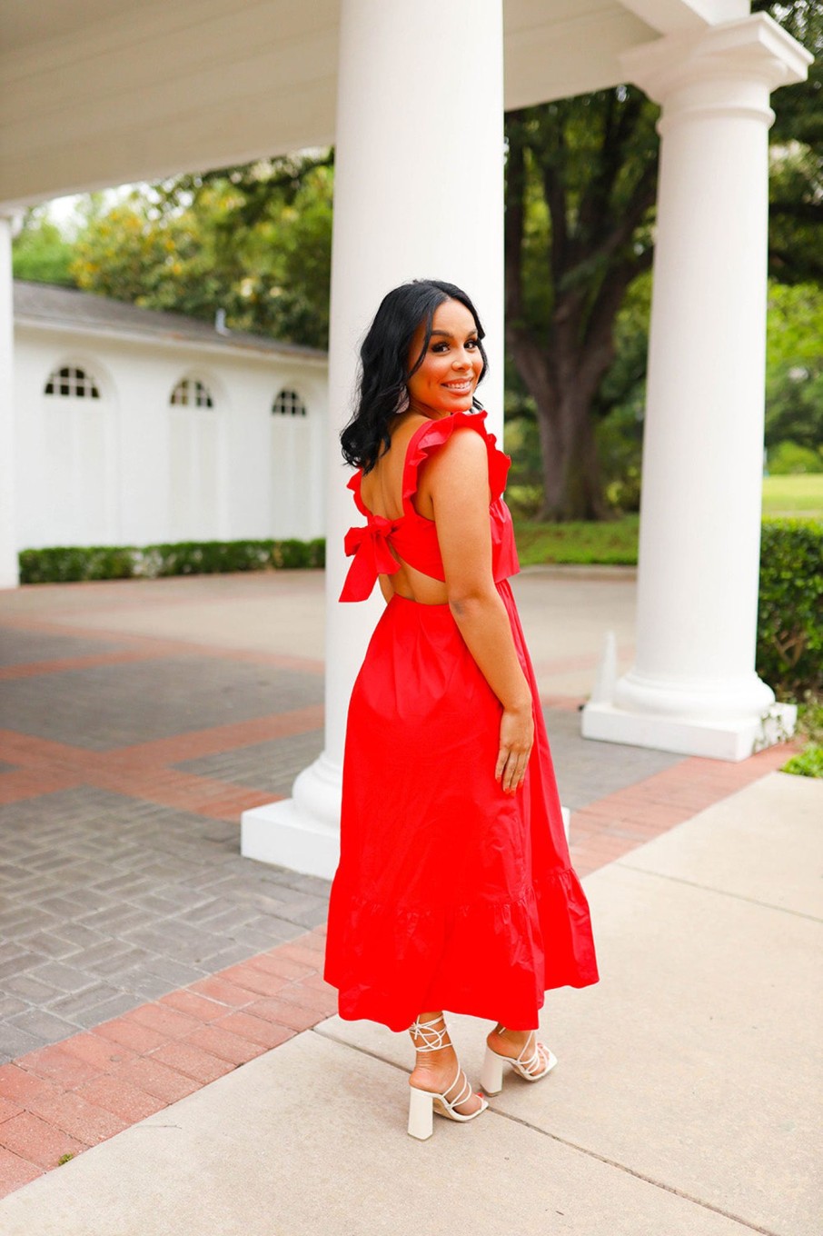 Dresses BuddyLove Clothing Label | Buddylove Beverly Ruffle Sleeve Midi Dress - Red