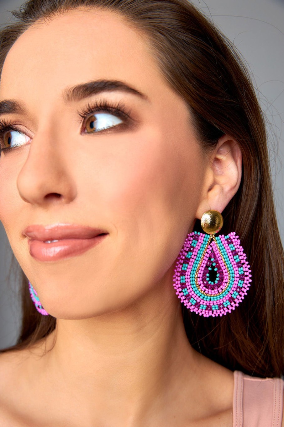 Accessories Treasure Jewels | Marina Beaded Statement Earrings - Pink/Turquoise