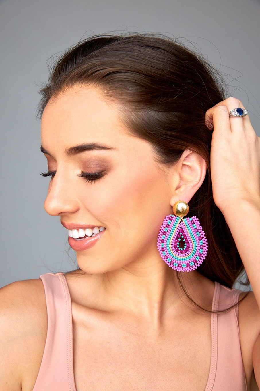 Accessories Treasure Jewels | Marina Beaded Statement Earrings - Pink/Turquoise